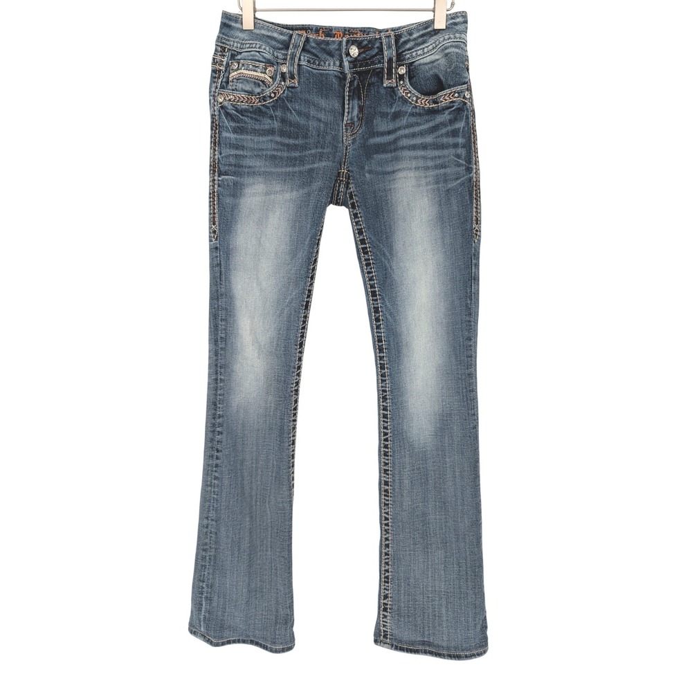 Rock Revival Celine Bootcut Jeans Women 28 Blue Low Rise Flap Pocket Rhinestone